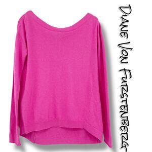 Diane von Furstenberg Garnet Pink Cashmere Blend Back Bow Sweater Womens Size S